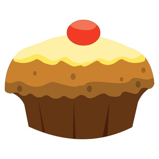 A muffin with Cherry - Isolated - Cartoon Vector Image - Вектор,изображение