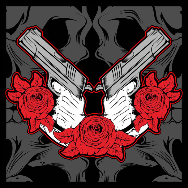 2-Hand-Pistole mit Rose, Vektor - Vektor, Bild
