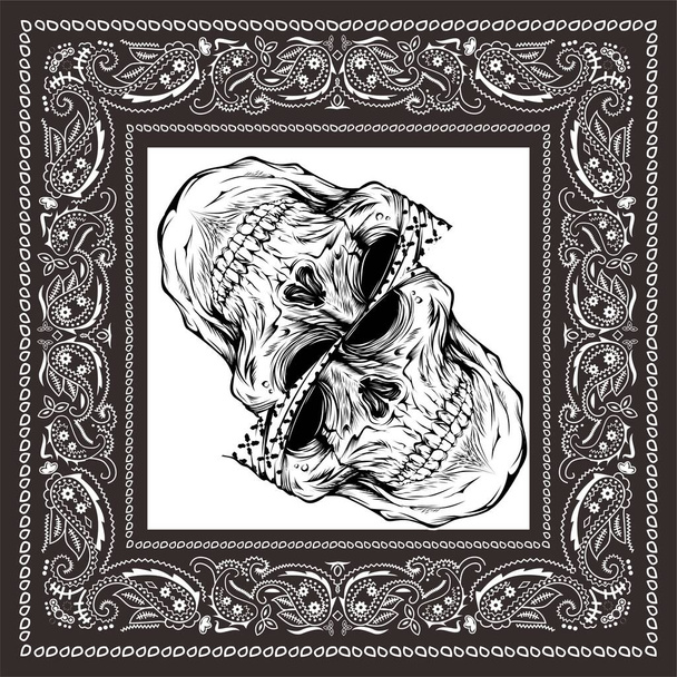 バンダナ 頭蓋骨 ブラック ホワイト - ベクター画像