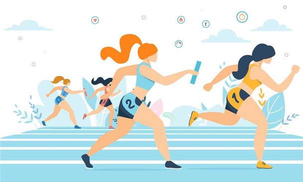 Cartoon-Frauen nehmen am Marathon teil - Vektor, Bild
