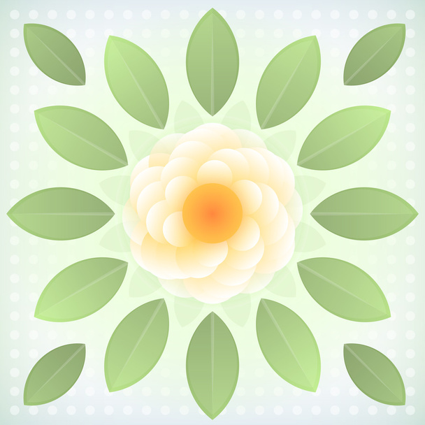 Abstract yellow flower with green leaves. - Vector, Imagen