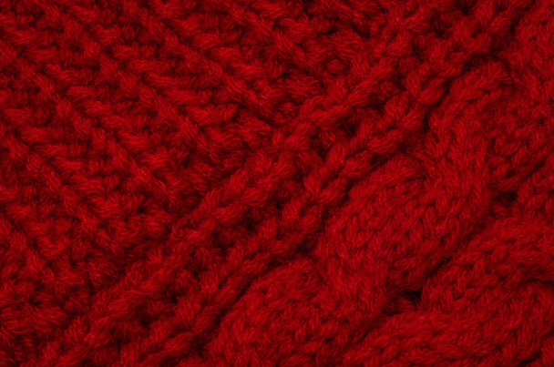 Beautiful knitted red hat macro texture - Valokuva, kuva