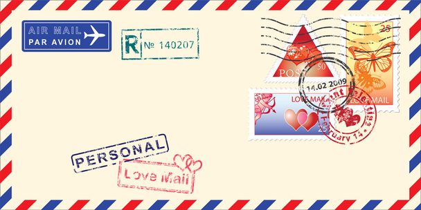 letecké poštovní obálky valentine den. - Vektor, obrázek