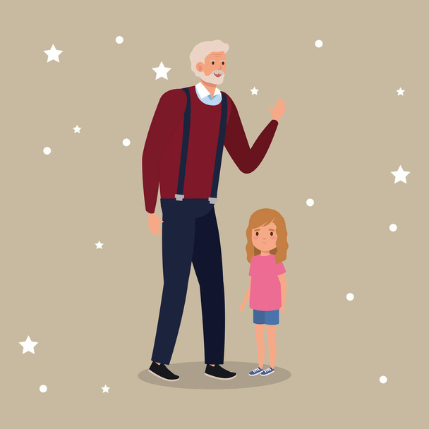 grand-père avec personnage avatar petite-fille
 - Vecteur, image