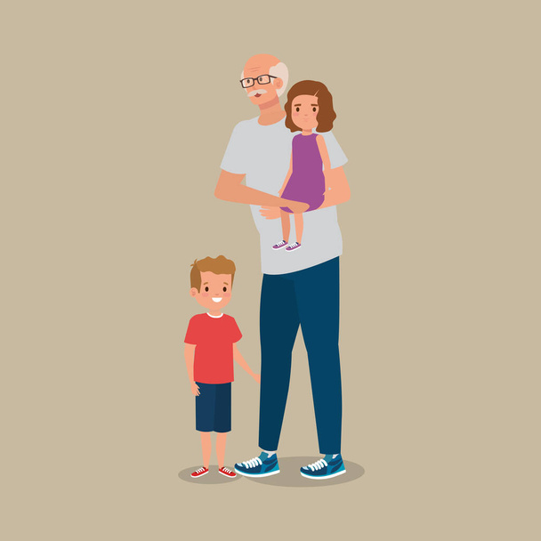 παππούς με τα εγγόνια avatar χαρακτήρα - Διάνυσμα, εικόνα