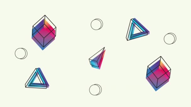 χρωματικές γραμμές και γεωμετρικά σχήματα σε λευκό φόντο animation - Πλάνα, βίντεο
