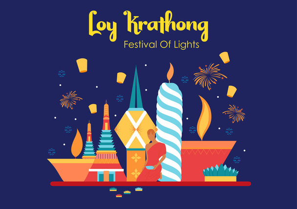 Loy Krathong festival siamois des lumières célébration traditionnelle de la Thaïlande
 - Vecteur, image