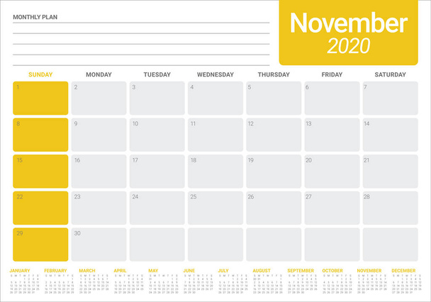 November 2020 asztali naptár vektoros illusztráció - Vektor, kép
