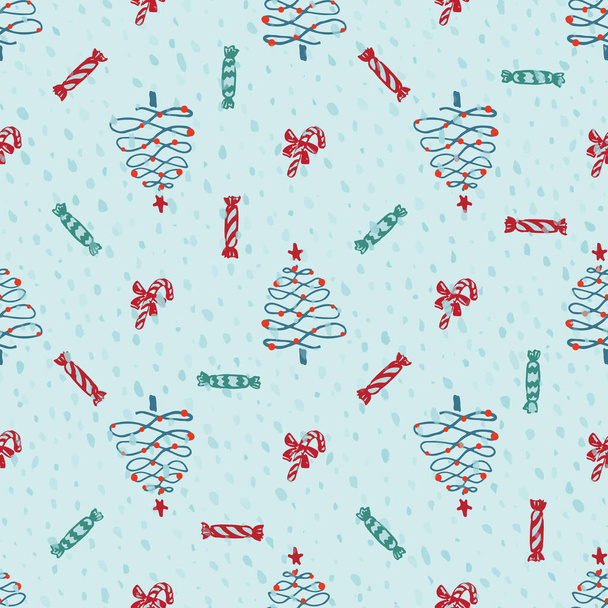 Bezešvé vzor Moderní skica s trendy stylizované vánoční stromeček a cukroví pro zimní dovolenou dekorace design. Ročník styl, plochá barva Abstraktní koncept grafické pozadí - Vektor, obrázek