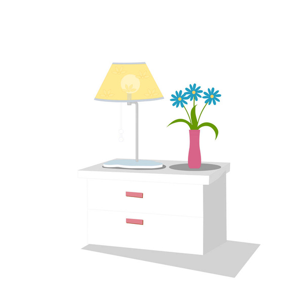 Τραπέζι κρεβατιού ή πόδι νύχτας με λάμπα και βάζο για λουλούδια - Cartoon Vector Image - Διάνυσμα, εικόνα