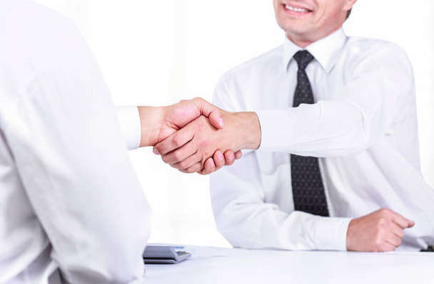 Close up image of business handshake in the meeting. Partnership concept - Фото, изображение
