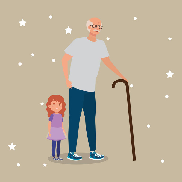 grand-père avec personnage avatar petite-fille
 - Vecteur, image