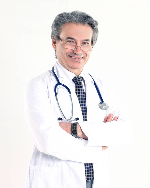 portrait of a Mature physician therapist.isolated on white background - Φωτογραφία, εικόνα