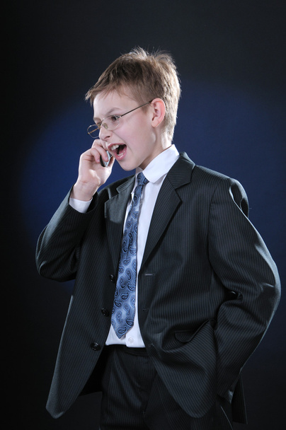 Boy in Suit on Cellphone - Zdjęcie, obraz