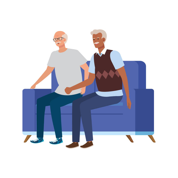 Alte Männer sitzen in Sofa-Avatarfigur - Vektor, Bild