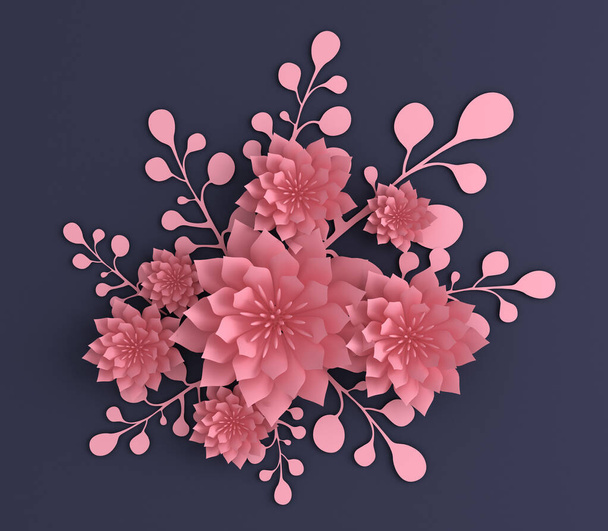 Paper flowers. Wedding decorations, background for the design of your printing products, Wallpaper. 3d illustration, 3d rendering. - Photo, image