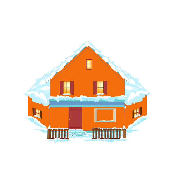 Dům v zimě - Cartoon Vector Image - Vektor, obrázek