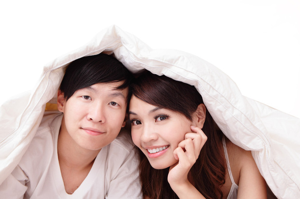 Couple happy smile in bed - Photo, image