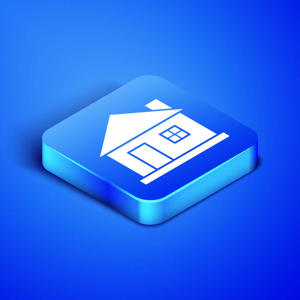 Изометрический значок "Дом" выделен на синем фоне. Домашний символ Синяя квадратная кнопка. Векторная миграция
 - Вектор,изображение