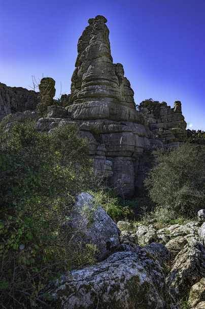 View of Torcal de Antequera in Malaga, Spain, an impressive karst landscape of unusual limestones landforms - Fotografie, Obrázek