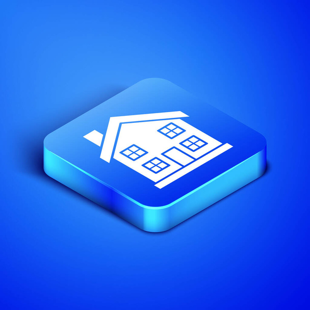 Icono de la casa isométrica aislado sobre fondo azul. Símbolo casero. Botón cuadrado azul. Ilustración vectorial
 - Vector, imagen