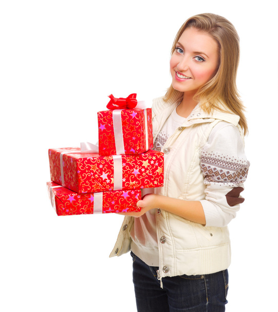 Young girl with gift boxes - Foto, afbeelding