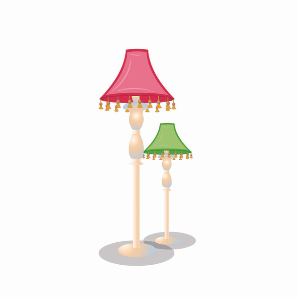 Pink and Green Bed Lamps with Tassels - Cartoon Vector Image - Vector, imagen