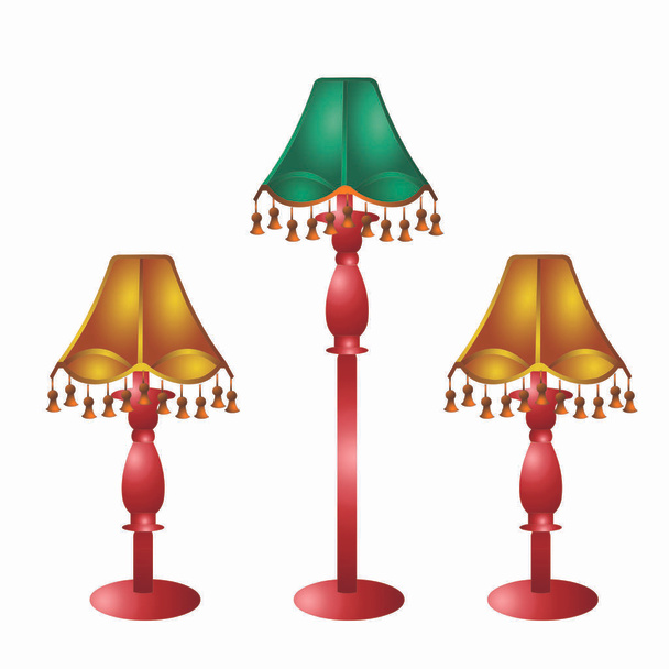 Yellow and Green Bed Lamps with Tassels - Cartoon Vector Image - Vektori, kuva