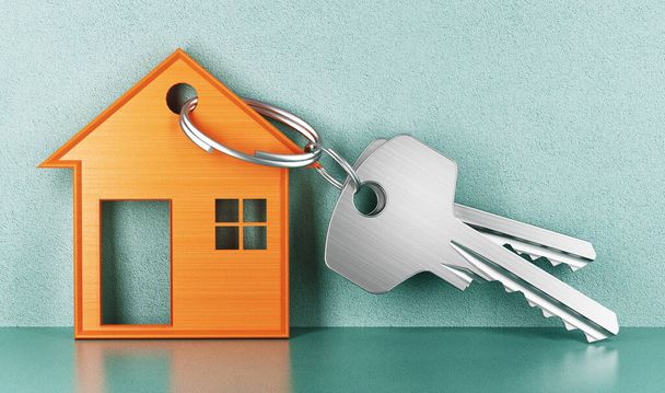 Hipoteka, inwestycja, koncepcja nieruchomości i nieruchomości - zbliżenie kluczy do domu. 3d renderowanie - Zdjęcie, obraz