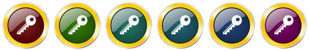 Conjunto de iconos brillantes clave, ilustraciones de vectores dorados metálicos plateados en 6 opciones para diseño web y aplicaciones móviles
 - Vector, imagen