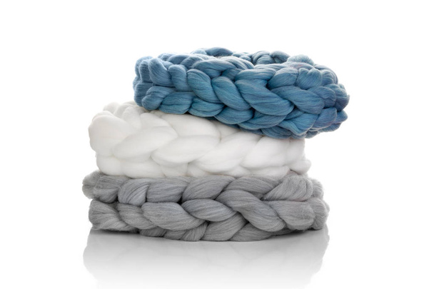 Chunky merino scarfs isolated on white. - Photo, Image