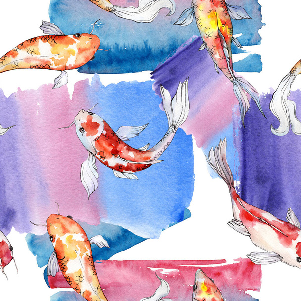 Ensemble aquatique sous-marin coloré de poissons rouges tropicaux. Ensemble d'illustration de fond aquarelle. Modèle de fond sans couture
. - Photo, image
