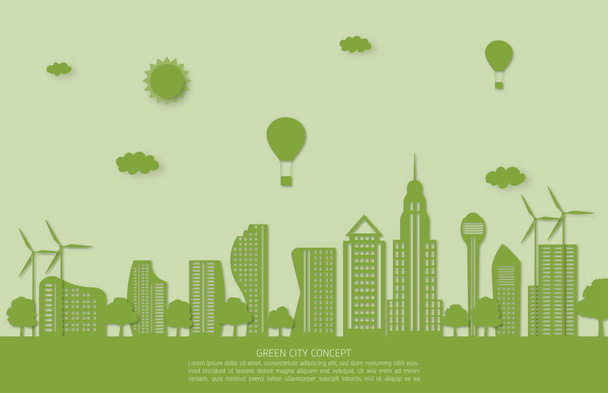 Ecology and environment conservation concept. Green city landsca - ベクター画像