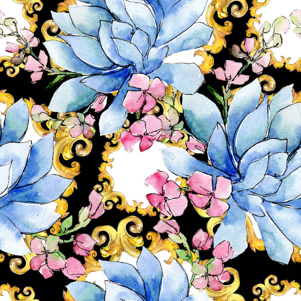 Bouquet loral botanical flowers. Watercolor background illustration set. Seamless background pattern. - Foto, Imagen