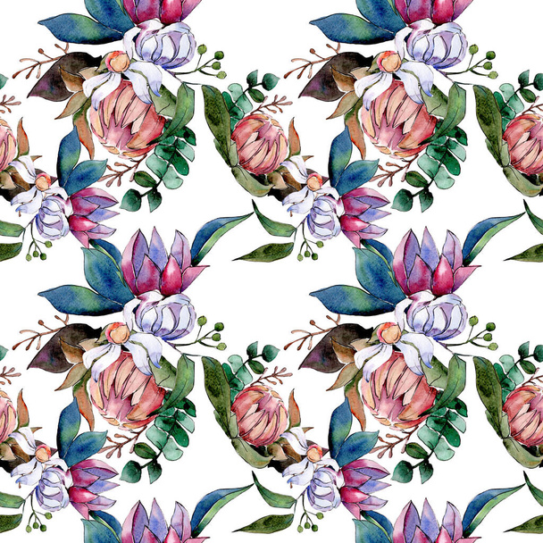 Bouquet loral botanical flowers. Watercolor background illustration set. Seamless background pattern. - Фото, изображение