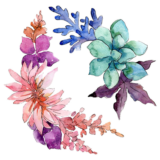 Blütenkomposition. Blütenbotanische Blumen. Aquarell Hintergrund Set vorhanden. isolierte Blumensträuße Illustrationselement. - Foto, Bild