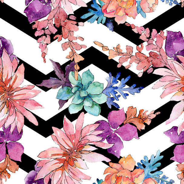 Floral botanical flowers composition. Watercolor background illustration set. Seamless background pattern. - Foto, Bild