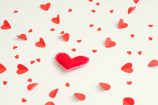romantic greeting card red handmade felt heart - Photo, image