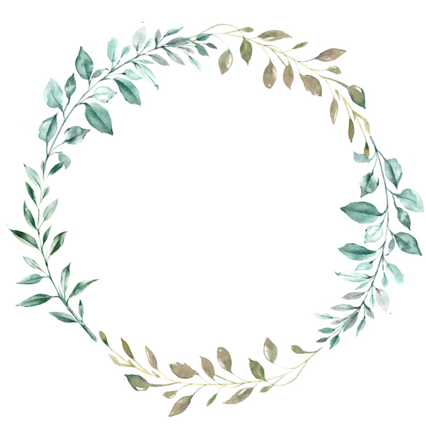A wreath of green leaves. Wild plants. Watercolor illustration. - Foto, afbeelding