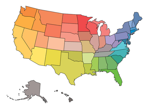 Карта США, Соединенные Штаты Америки, в цветах радужного спектра
 - Вектор,изображение