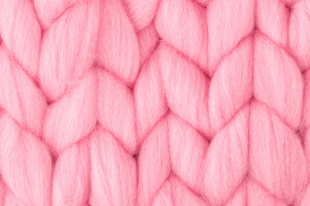 Detail of pink chunky merino wool. - Photo, Image