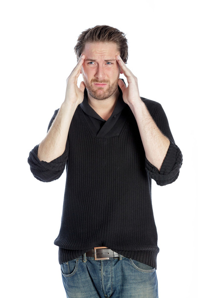 aantrekkelijke Kaukasische man met een hoofdpijn - Foto, afbeelding