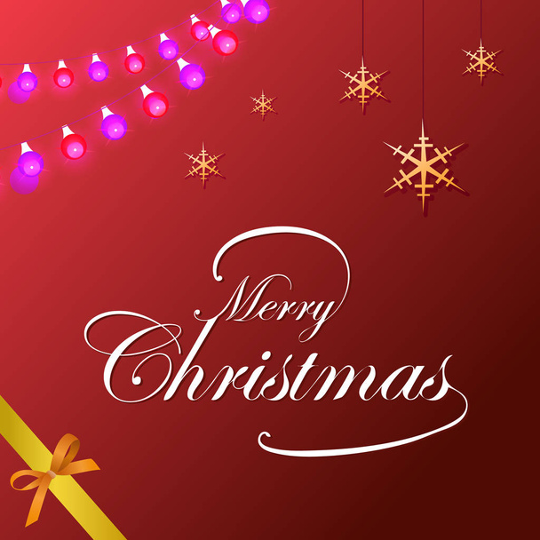 Merry Christmas background with colorful lights and shining snowflakes. Vector illustration. - Vector, Image