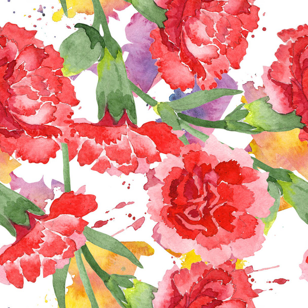 Fleurs botaniques florales de dianthus rouge. Ensemble d'illustration de fond aquarelle. Modèle de fond sans couture
. - Photo, image