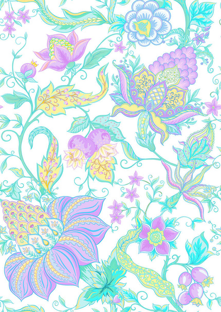 Fantasy flowers traditional Jacobean embroidery - Vektor, Bild