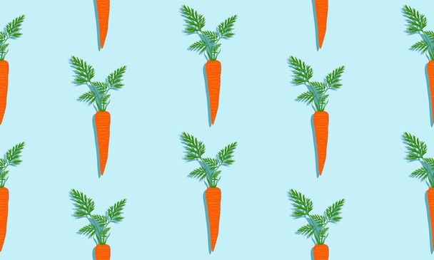Seamless blue background with carrots with leaves and shade. Vector  illustration design with vegetables for template. - Vector, Image