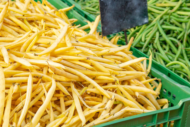 Harvested yellow beans for sale at farmers market - Photo, Image