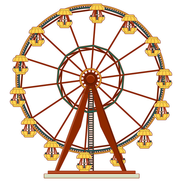 Ferris wheel Carousel amusement park in flat cartoon style, vector isolated on white illustration - Vector, Image