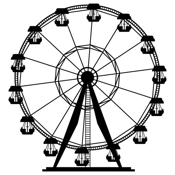 Vergnügungspark Riesenrad im flachen Cartoon-Stil, Vektor auf weißer Abbildung isoliert - Vektor, Bild
