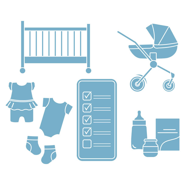 Smartphone with checklist newborn baby accessories - Vector, Image